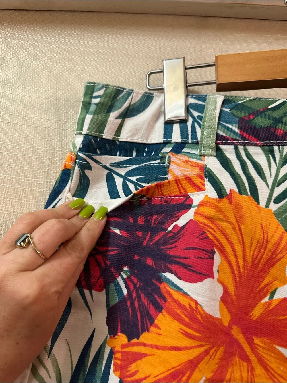 Blue Identity Tropical Floral Stretch Mini Skirt Cotton Blend Size 12/32 Boho - Picture 2 of 7